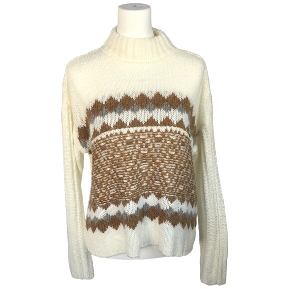 Knox Rose Women's Super Soft White and Brown Mock Turtleneck Pullover Sweater M - Picture 2 of 9
